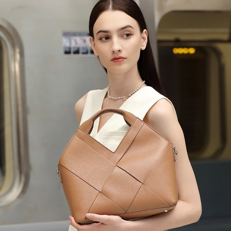 Women's Genuine Leather Woven Handbag