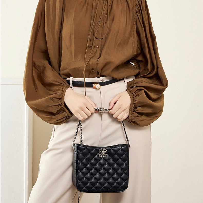 Women's Genuine Cowhide Commuter Chain Bucket Bag