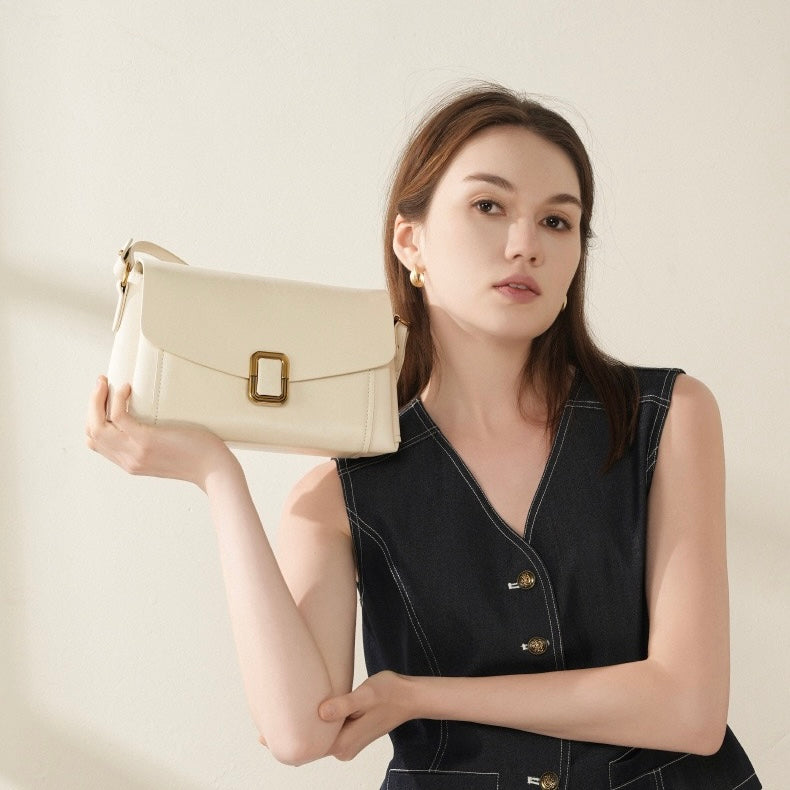 Women’s Genuine Leather Spring-Summer Commuter Tote Bag with Maillard Elegance