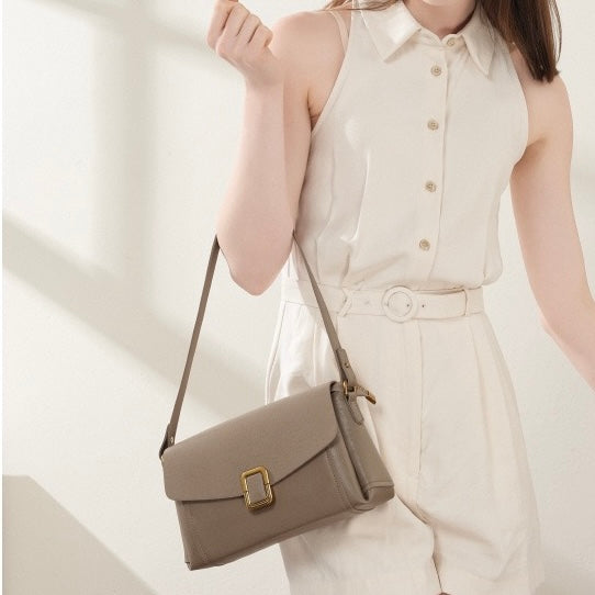 Women’s Genuine Leather Spring-Summer Commuter Tote Bag with Maillard Elegance