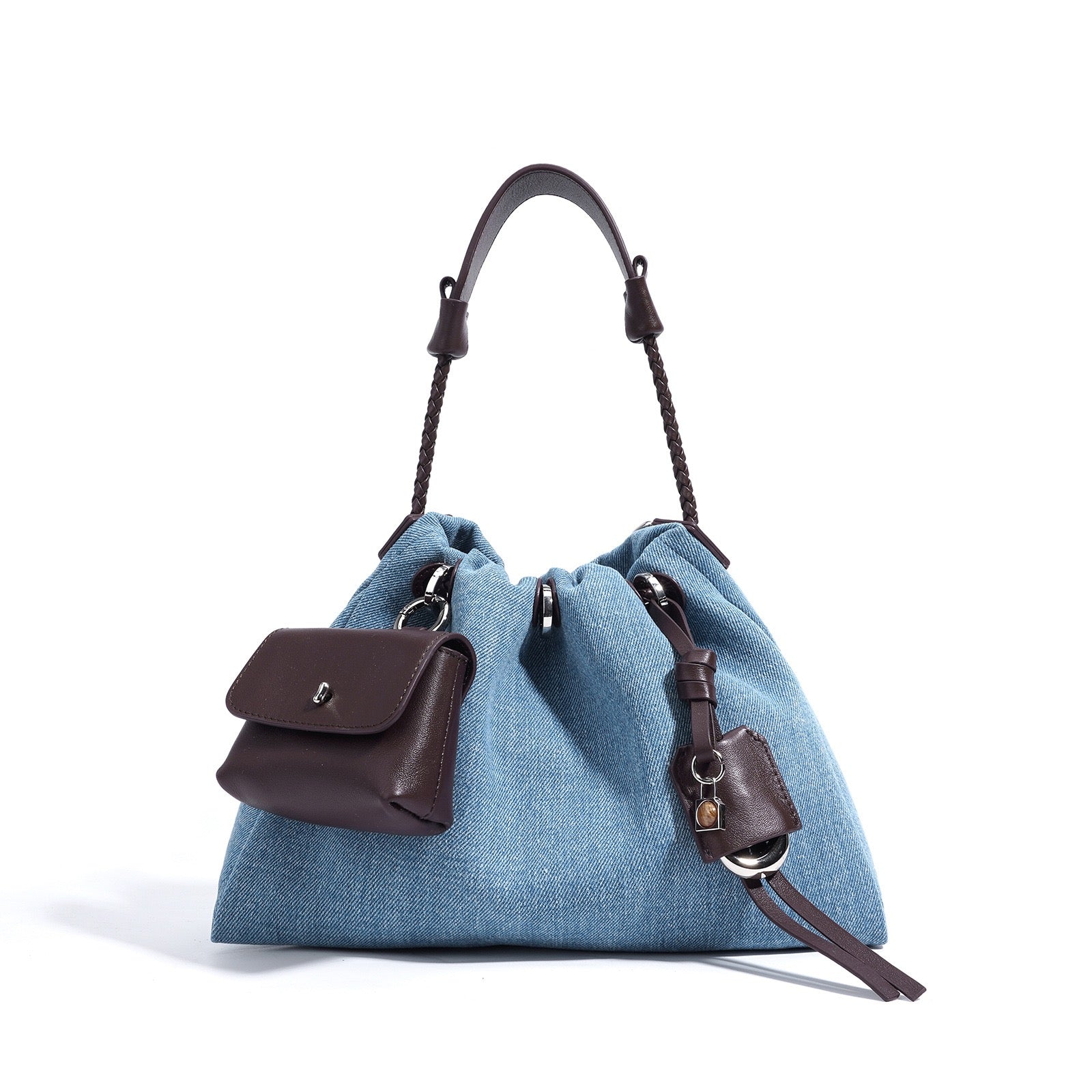 Women's Genuine Leather Denim Patchwork Cool Hobo Bag