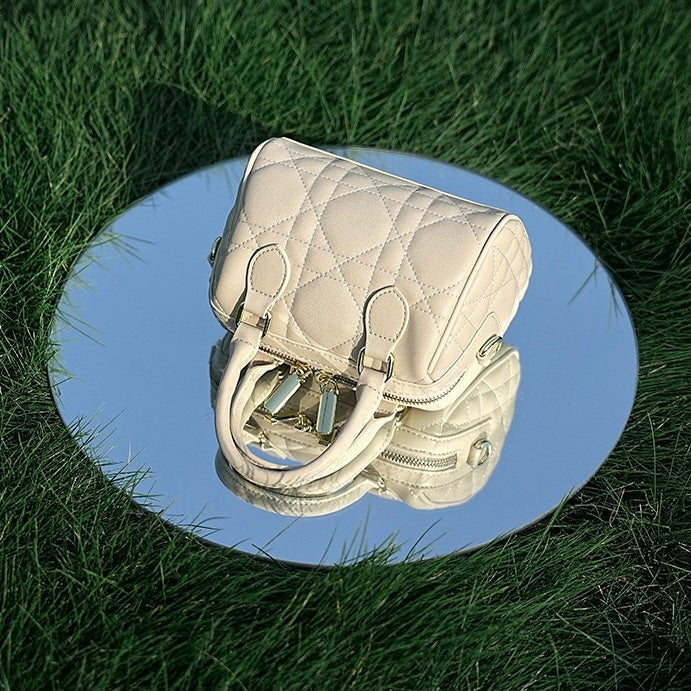 Women's Genuine Leather Quilted Boston Clutch Bag