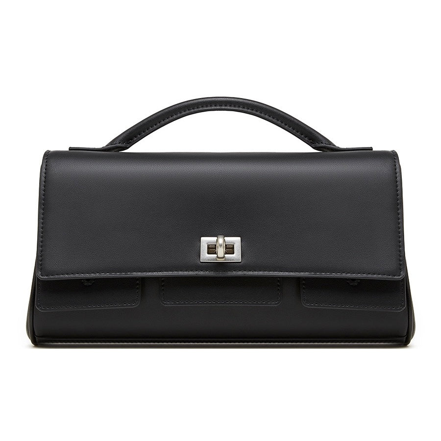 Women's Genuine Leather Designer Lock Clasp Shoulder Handbag