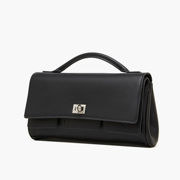 Women's Genuine Leather Designer Lock Clasp Shoulder Handbag