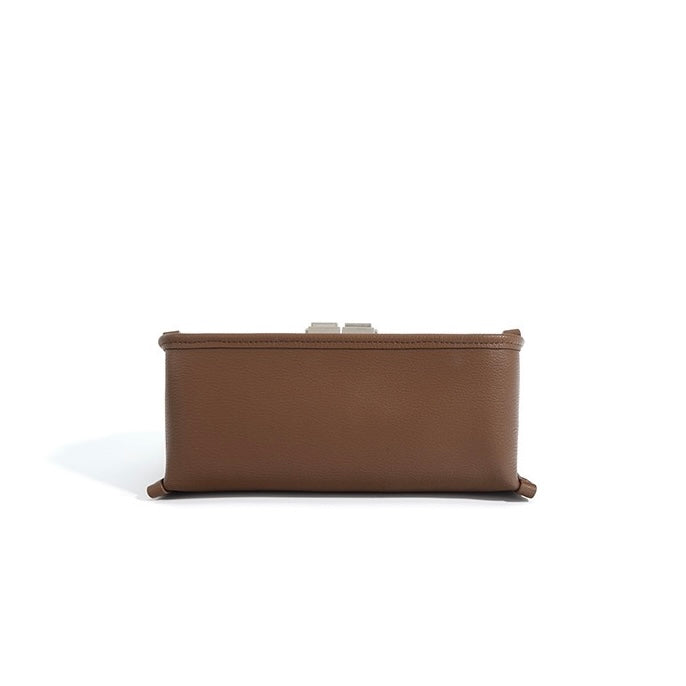 Women’s Genuine Leather Small Square Bag with Double Straps and Single Chain