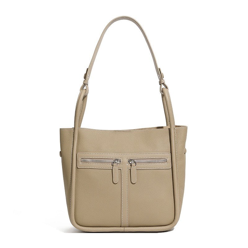 Women's Top Grain Leather Niche Luxury Bag – Dual-Zip Design with Removable Liner