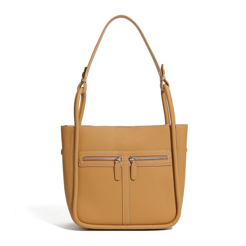 Women's Top Grain Leather Niche Luxury Bag – Dual-Zip Design with Removable Liner
