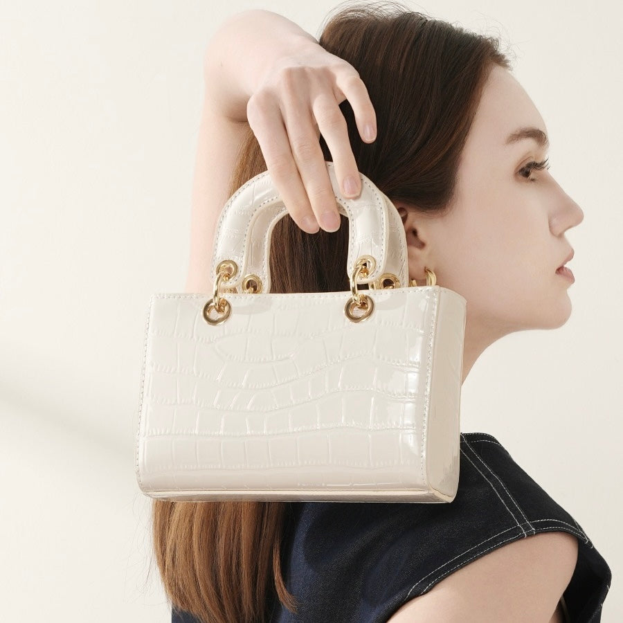 Women’s Genuine Leather Elegant Top-Handle Handbag – Croc Embossed Classic Style