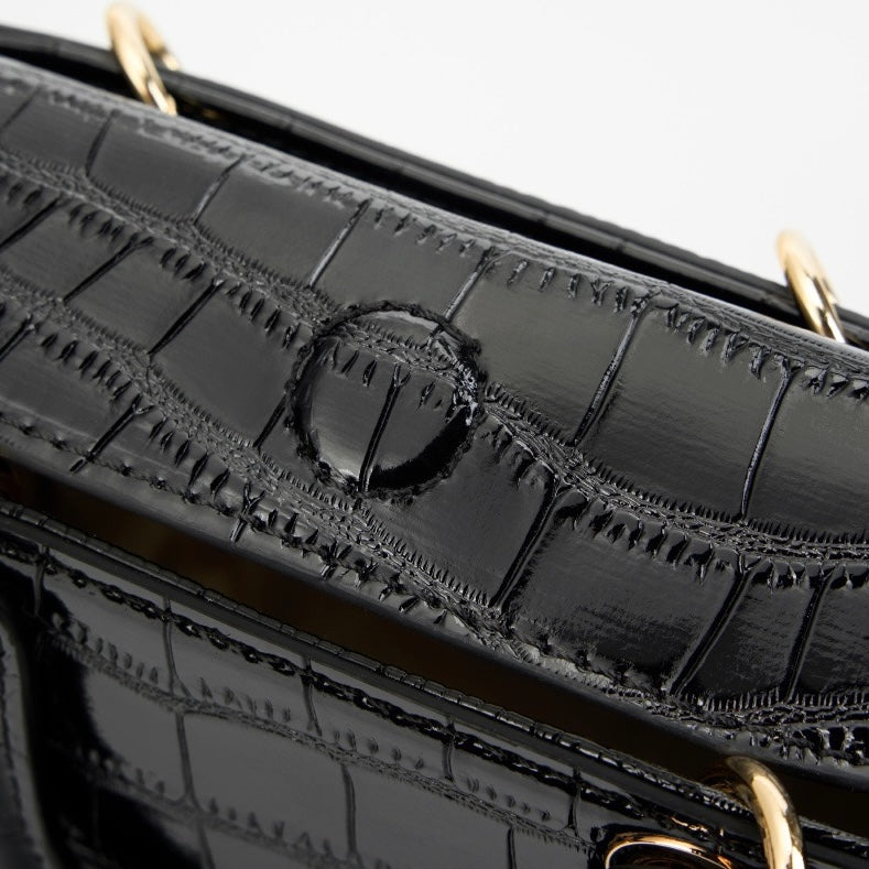Women’s Genuine Leather Elegant Top-Handle Handbag – Croc Embossed Classic Style