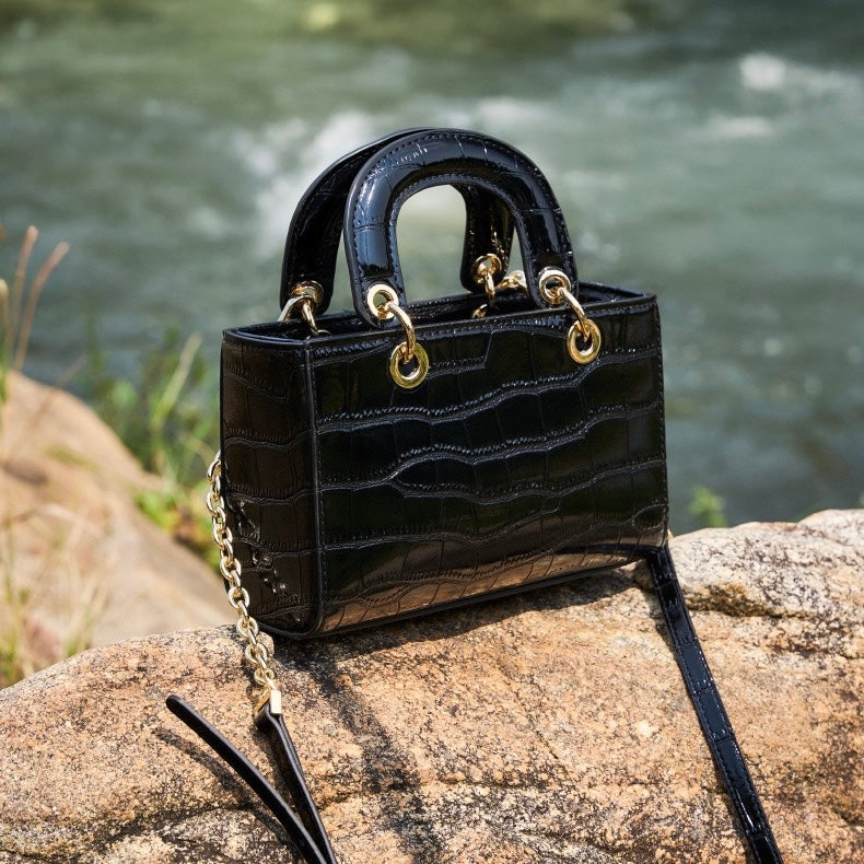 Women’s Genuine Leather Elegant Top-Handle Handbag – Croc Embossed Classic Style