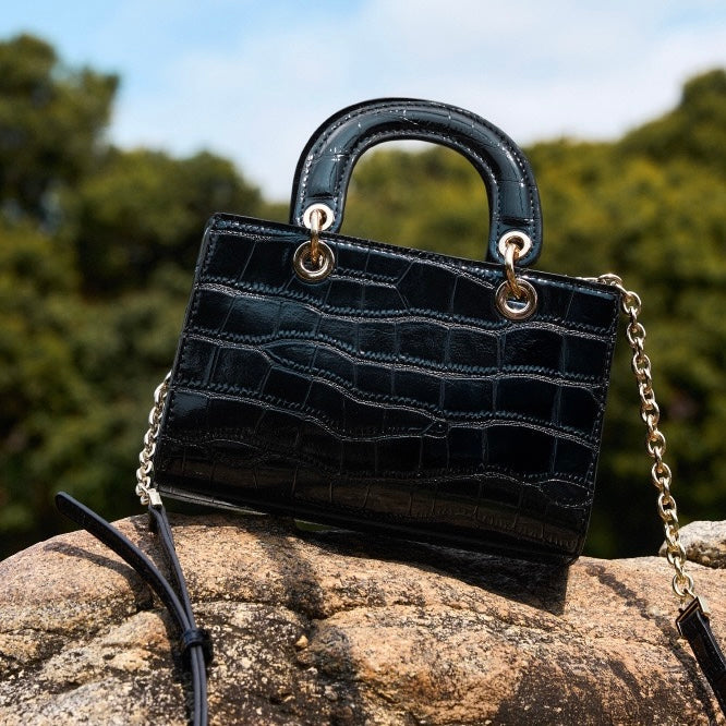 Women’s Genuine Leather Elegant Top-Handle Handbag – Croc Embossed Classic Style