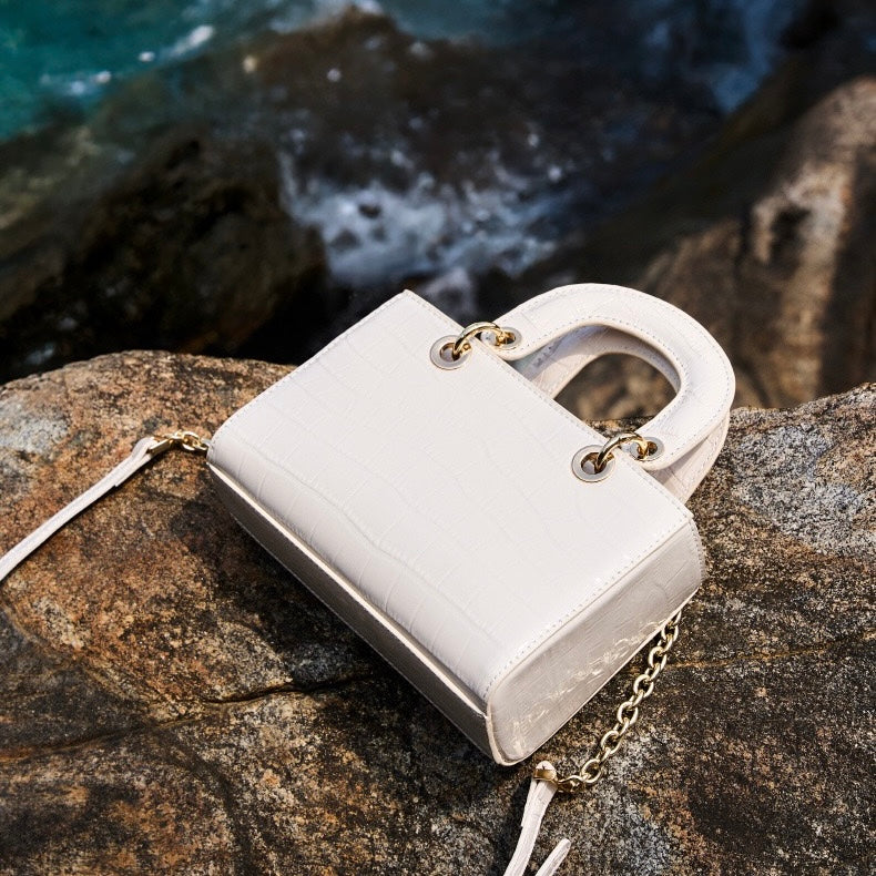 Women’s Genuine Leather Elegant Top-Handle Handbag – Croc Embossed Classic Style