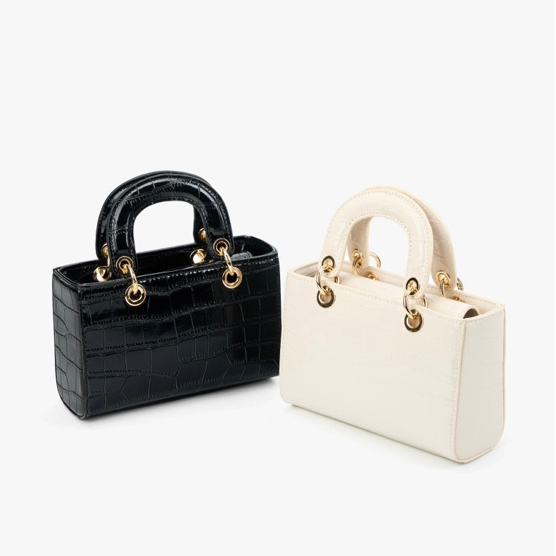 Women’s Genuine Leather Elegant Top-Handle Handbag – Croc Embossed Classic Style