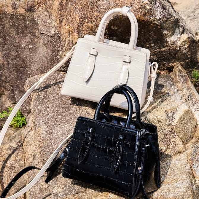 Women’s Genuine Leather Top Handle Bag – French Alligator-Texture Square Crossbody