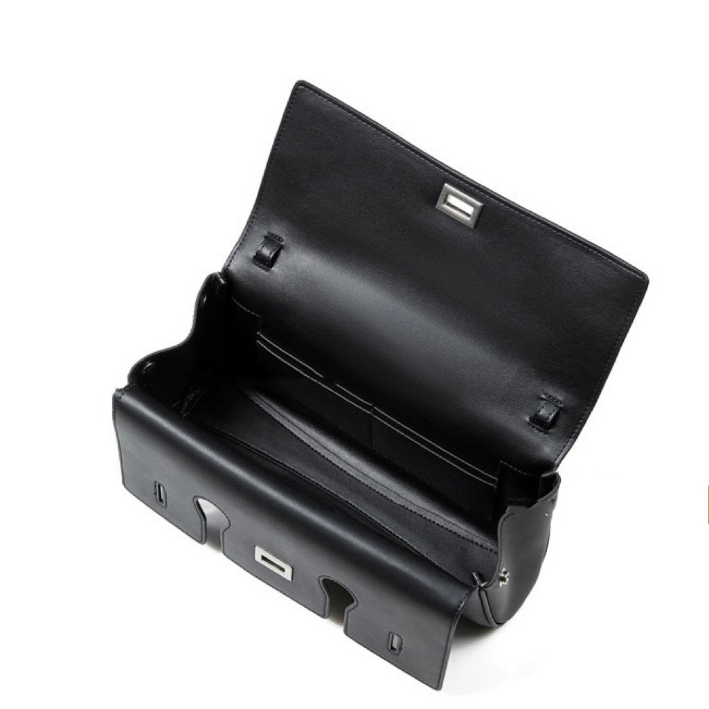 Women's Genuine Leather Designer Lock Clasp Shoulder Handbag