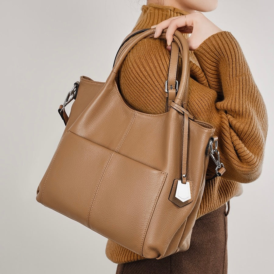 Women’s Genuine Leather Large Capacity Tote Shoulder Bag – Elegant Commuter Style