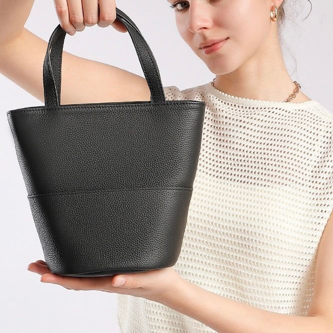 Women's Genuine Leather Minimalist Crossbody Bucket Bag