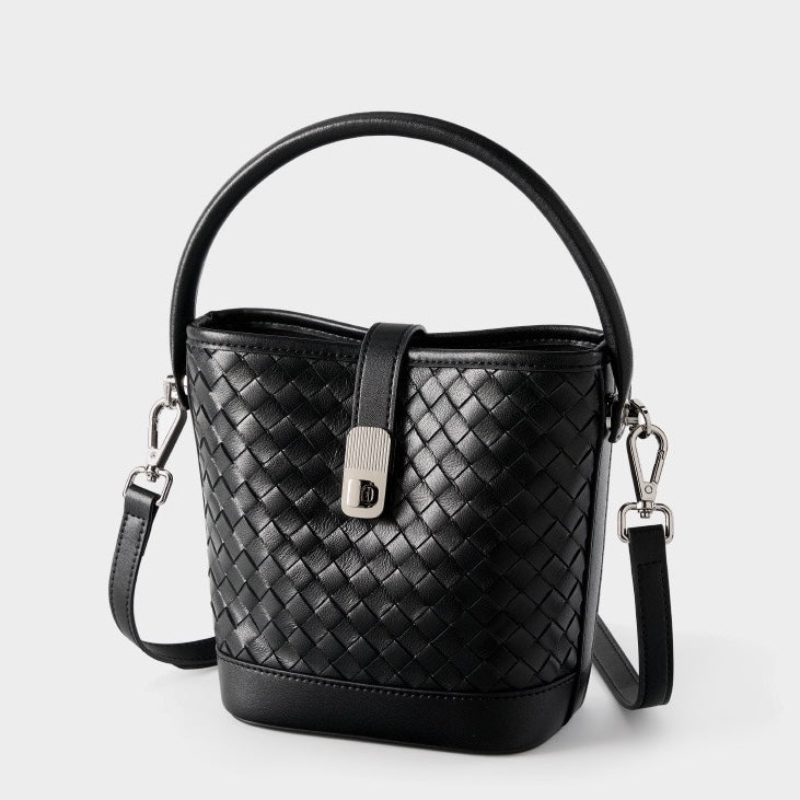 Women’s Genuine Sheepskin Woven Bucket Bag – Elegant Commuter Style