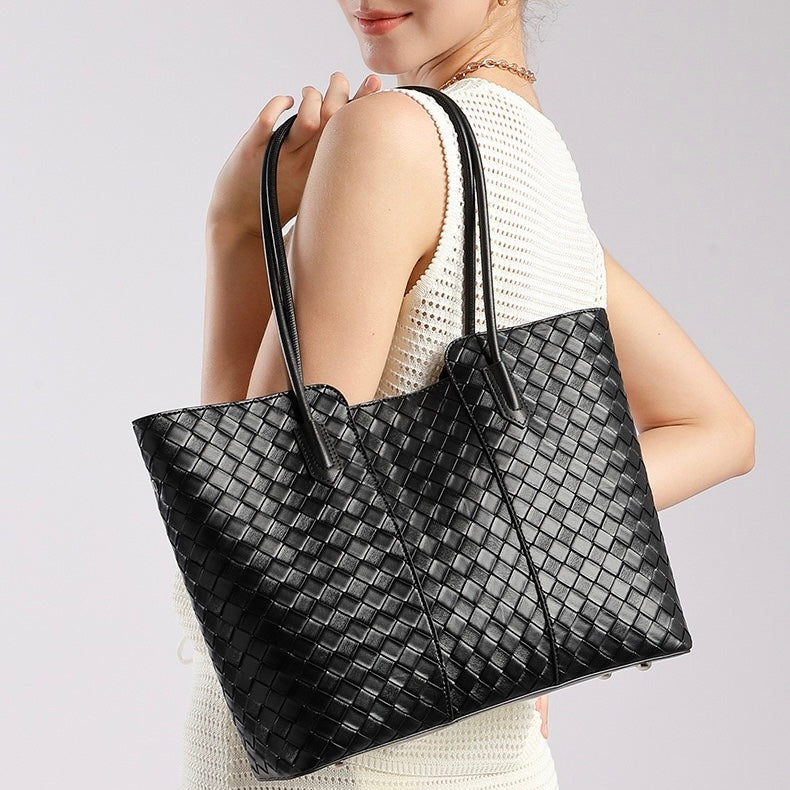 Women's Genuine Leather Large Capacity Woven Tote Bag