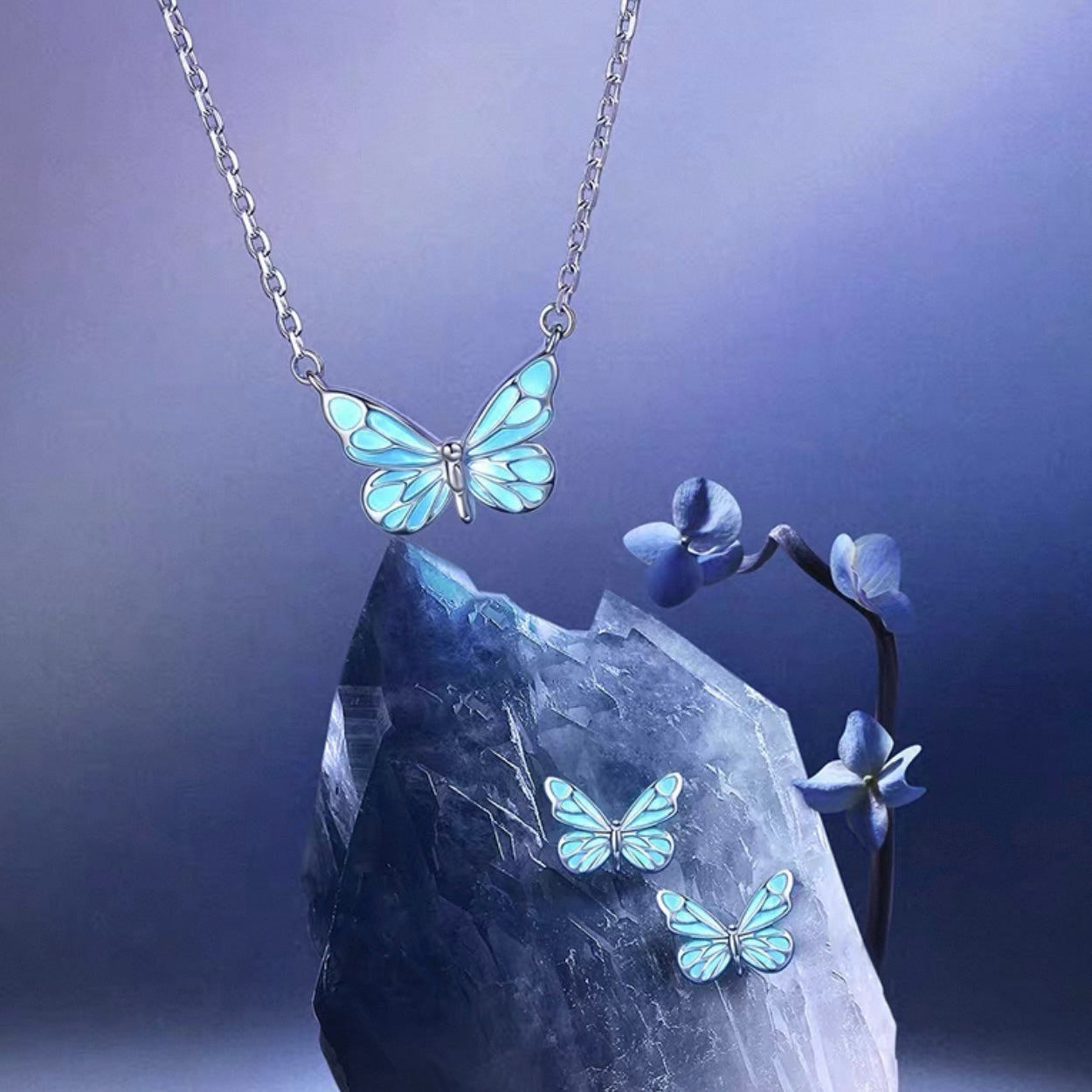 Luminous Dream Blue Butterfly Necklace