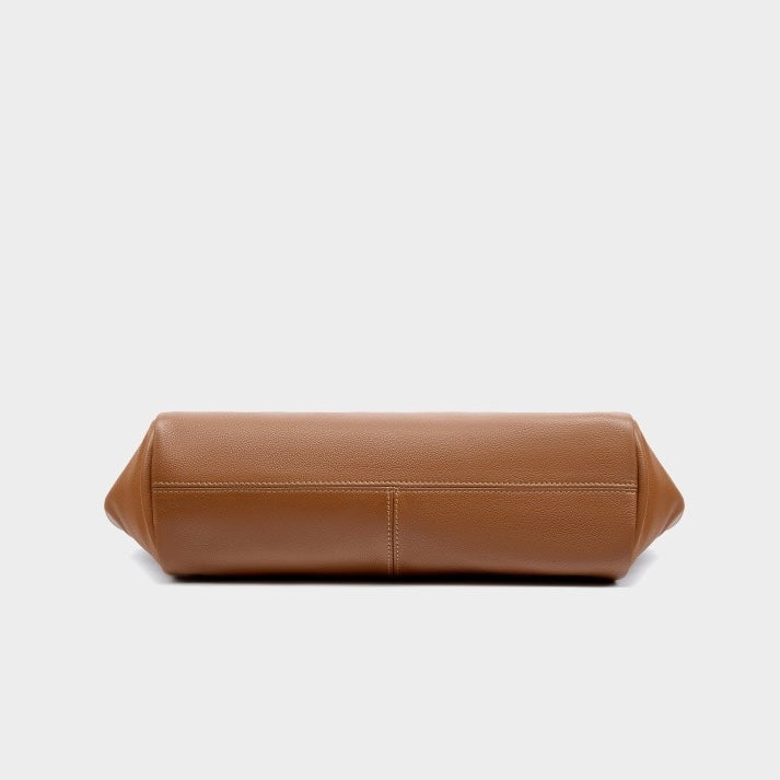 Women’s Genuine Leather Winged Pleated Tote – Minimalist Large Capacity Commuter Bag