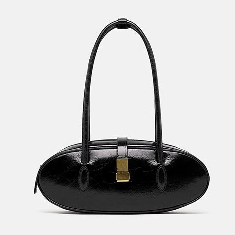 Women's Top Grain Cowhide Single Shoulder Handheld Baguette Bag