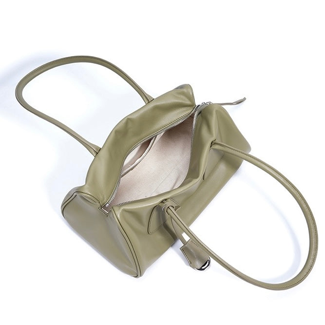 Spring Summer French Style Genuine Leather Pillow Shoulder Baguette Bag