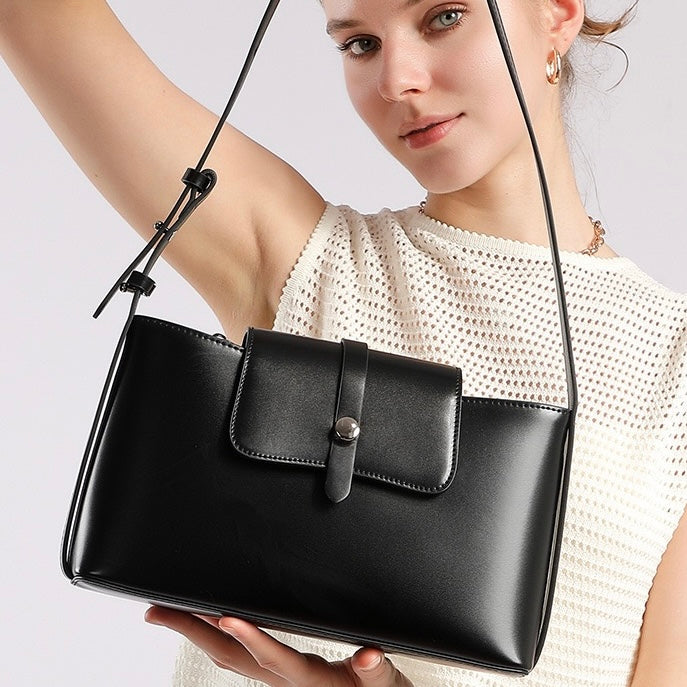 Commuter Elegant Versatile Handheld Shoulder Leather Bag