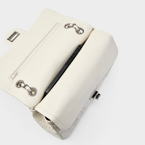 Women’s Genuine Sheepskin Quilted Camellia Chain Crossbody Bag