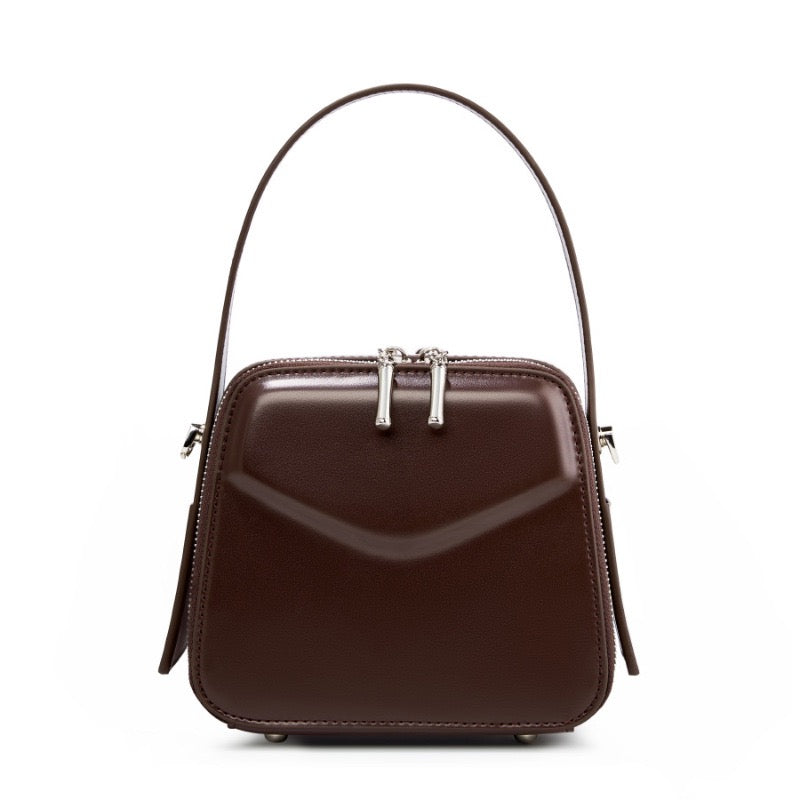 Women's Trapezoidal Ear Genuine Leather Handheld Shoulder Bag