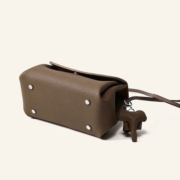 Exquisite Genuine Leather Crossbody Bag with Mini Elephant Pendant