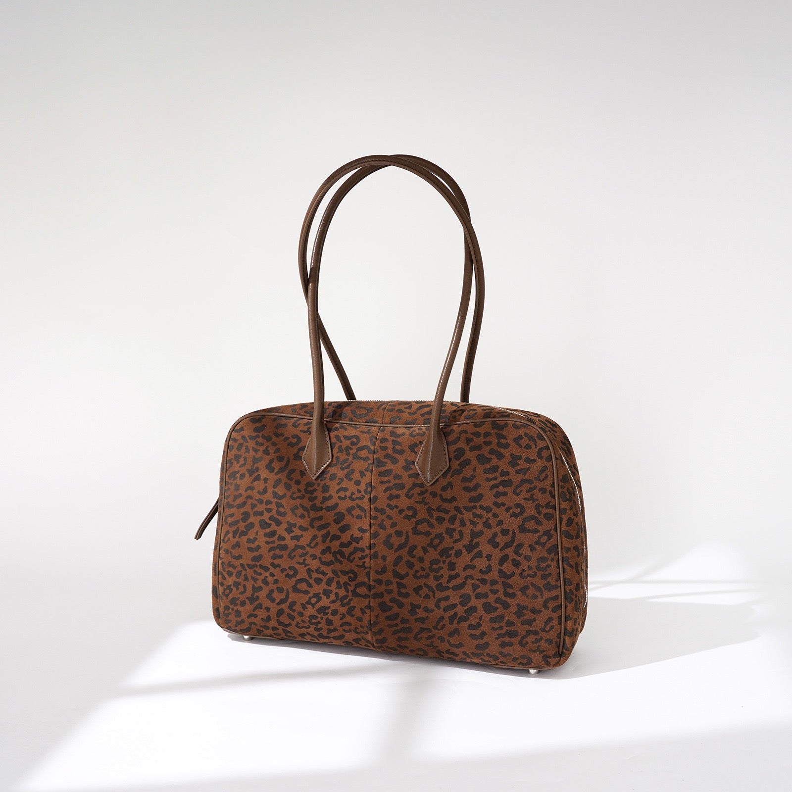 Women's Leopard Print Genuine Leather Large Capacity Bowling Bag