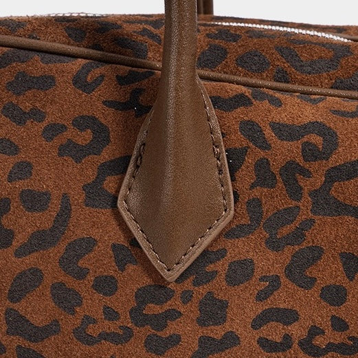 Women's Leopard Print Genuine Leather Large Capacity Bowling Bag