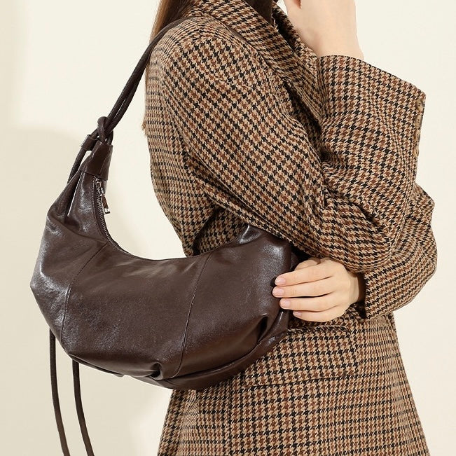 Women's Genuine Leather Half-Moon Dumpling Handbag
