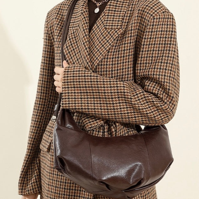 Women's Genuine Leather Half-Moon Dumpling Handbag