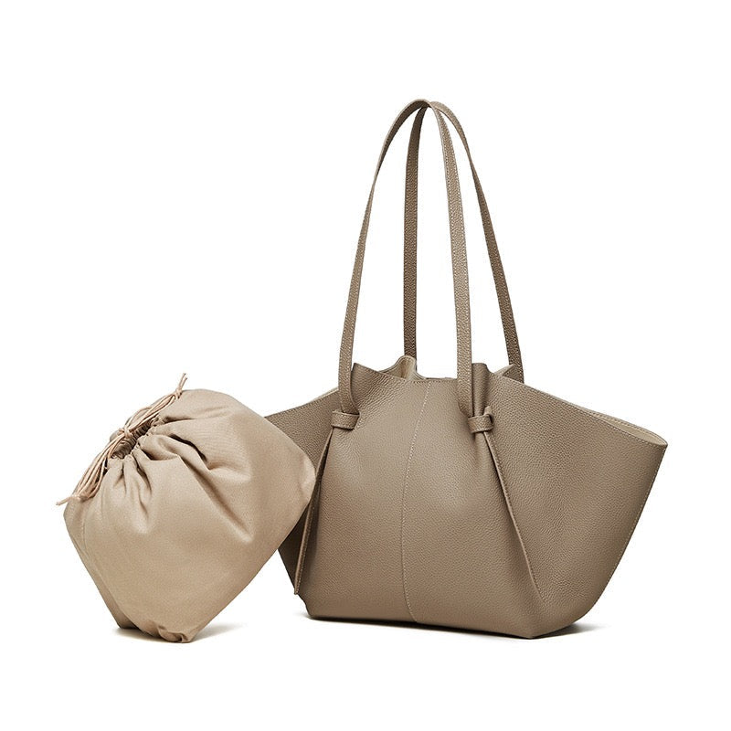 Duo-Set Textured Leather Tote with Pouch