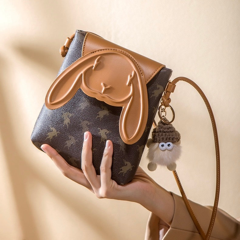 Vintage Print Rabbit Flip Top Small Crossbody Women Phone Bag