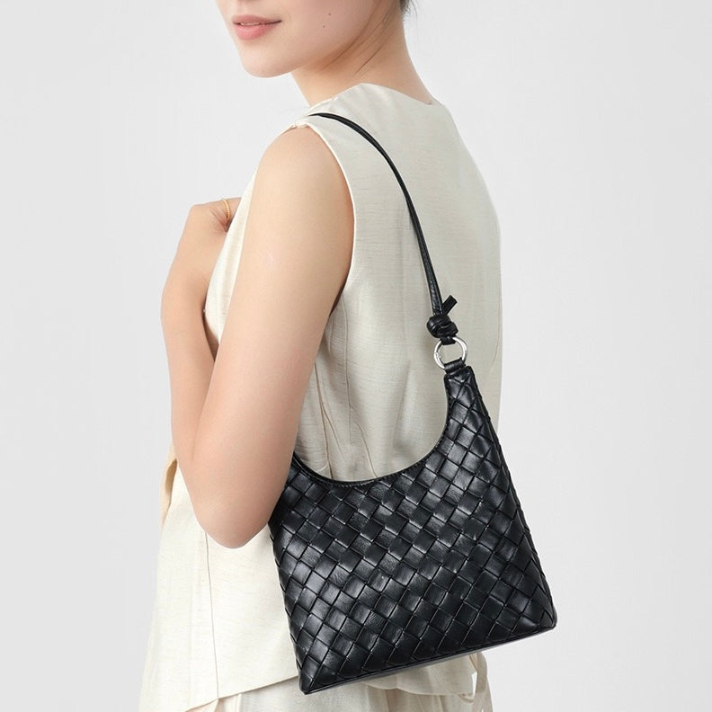 Women’s Genuine Leather Woven Shoulder Bag with Exquisite Weave Detail