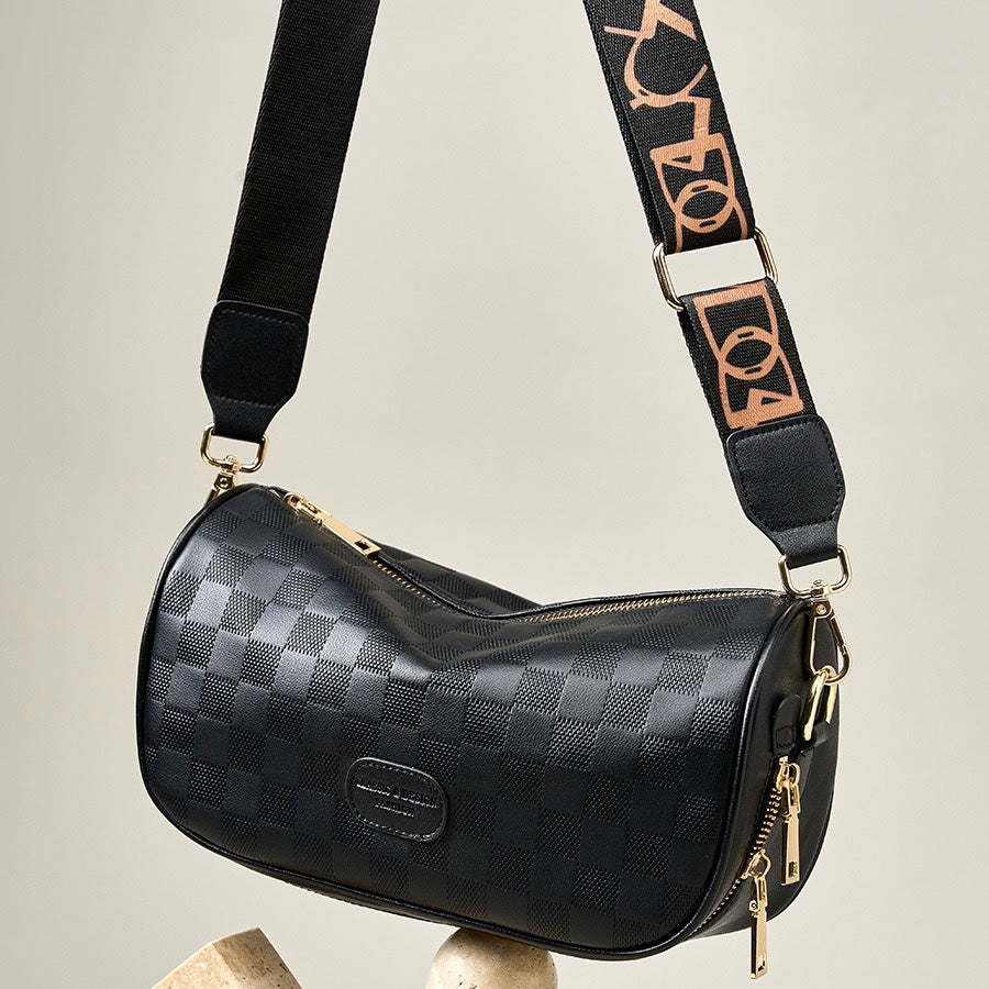 Elegant Women's Genuine Leather Checkered Crossbody Bag
