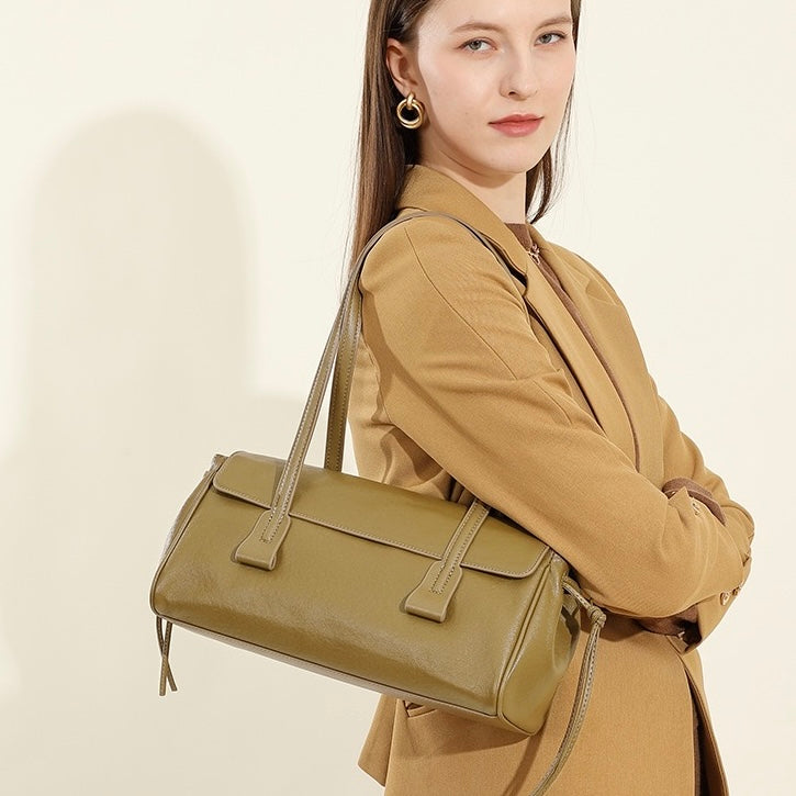 Spring Summer Vintage Genuine Leather Vegetable Tanned Underarm Baguette Bag