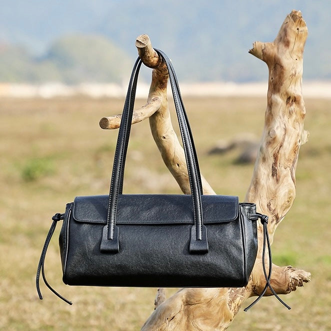 Spring Summer Vintage Genuine Leather Vegetable Tanned Underarm Baguette Bag