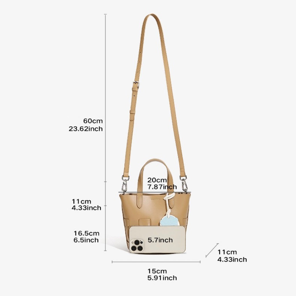 Women's Handmade Genuine Leather Woven Picnic Basket Bag With Cute Panda Charm