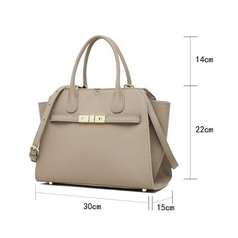 Classic Structured Leather Tote Bag with Gold Hardware