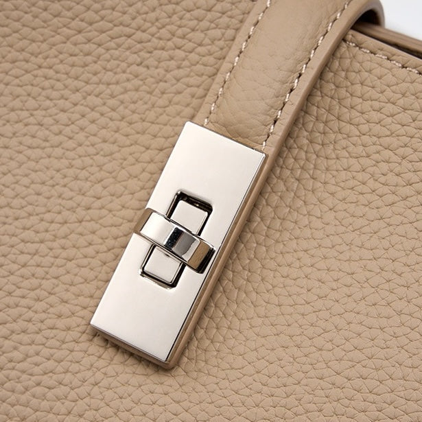 Women's Top-Grain Leather Handheld Crossbody Bag with Lock Closure
