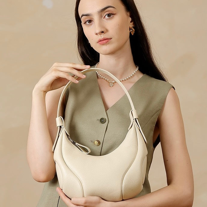 Women's Genuine Leather Niche Crescent Vintage Shoulder Crossbody Bag