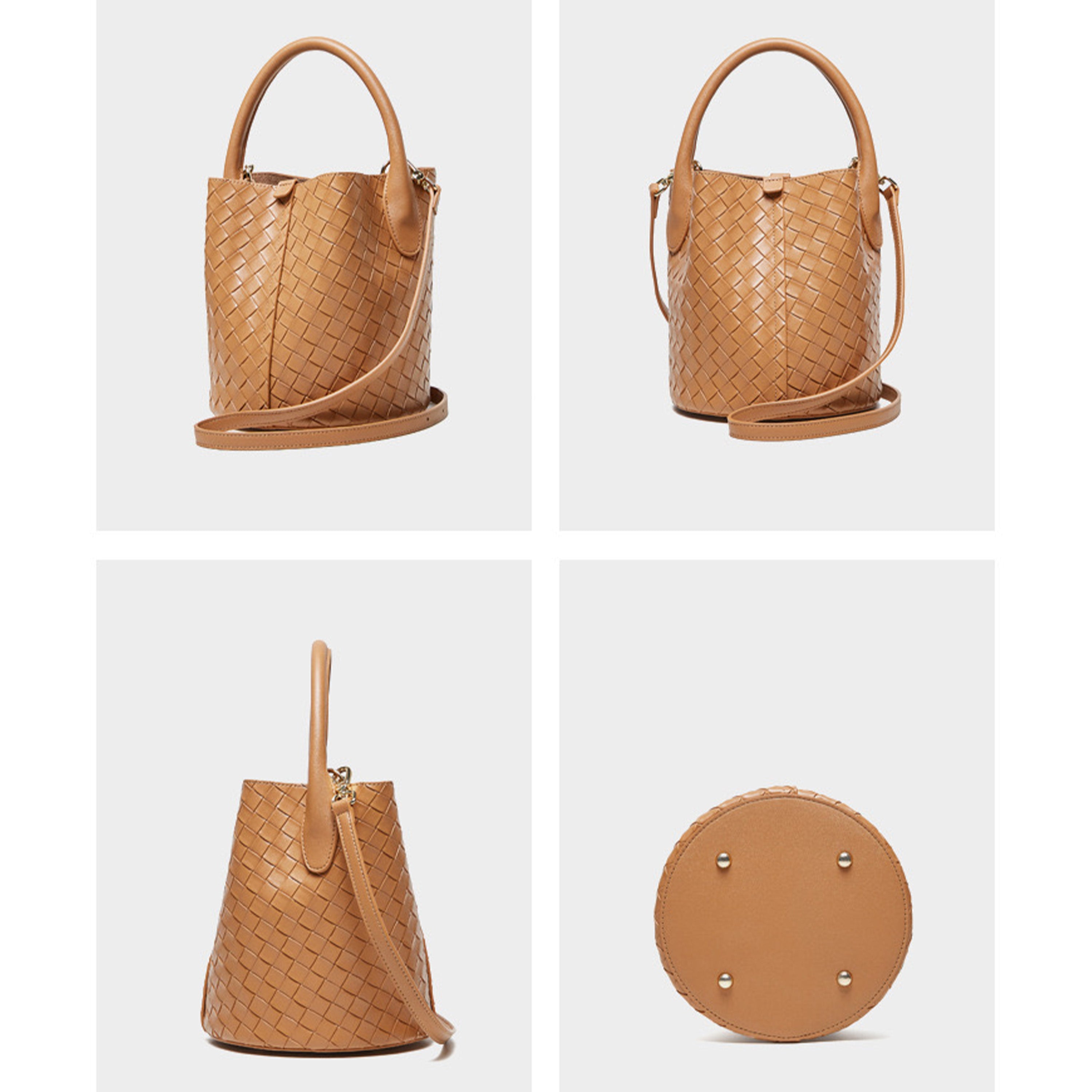 Women’s Luxury Genuine Leather Woven Bucket Crossbody Handbag