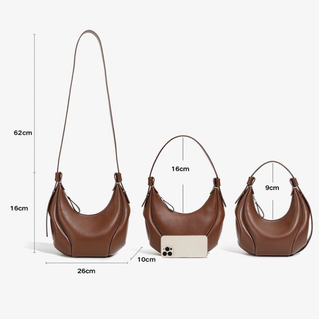 Women's Genuine Leather Niche Crescent Vintage Shoulder Crossbody Bag