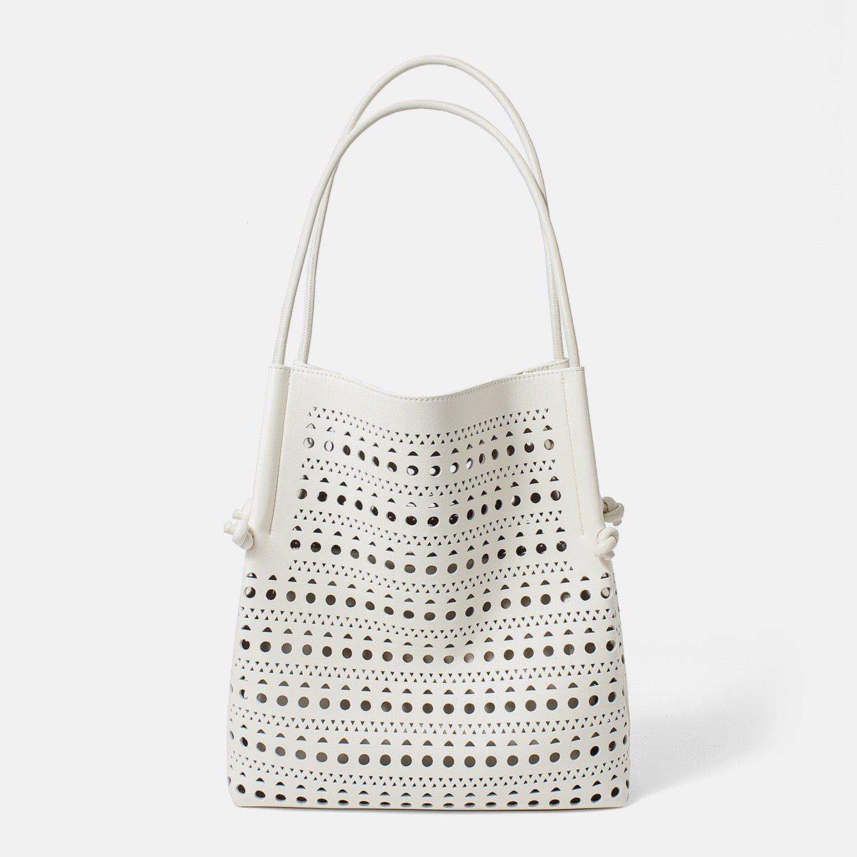 Genuine Leather Perforated Tote Bag with Detachable Pouch
