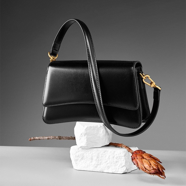 Women’s Genuine Leather Multifunctional Baguette Shoulder Bag with French Chic