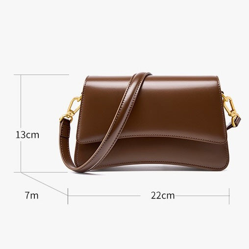 Women’s Genuine Leather Multifunctional Baguette Shoulder Bag with French Chic